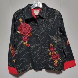 Tantrums Collection Embroidered Floral Black Jacket‎ Women's Size PM